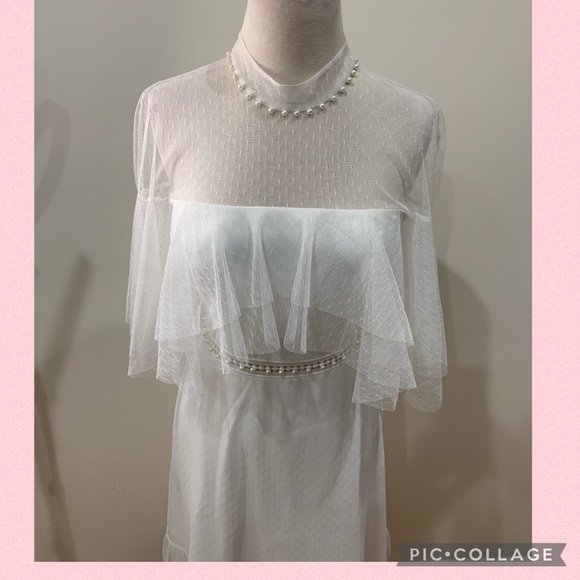 Aidan mattox white pearl tiered mesh midi dress - Picture 4 of 9